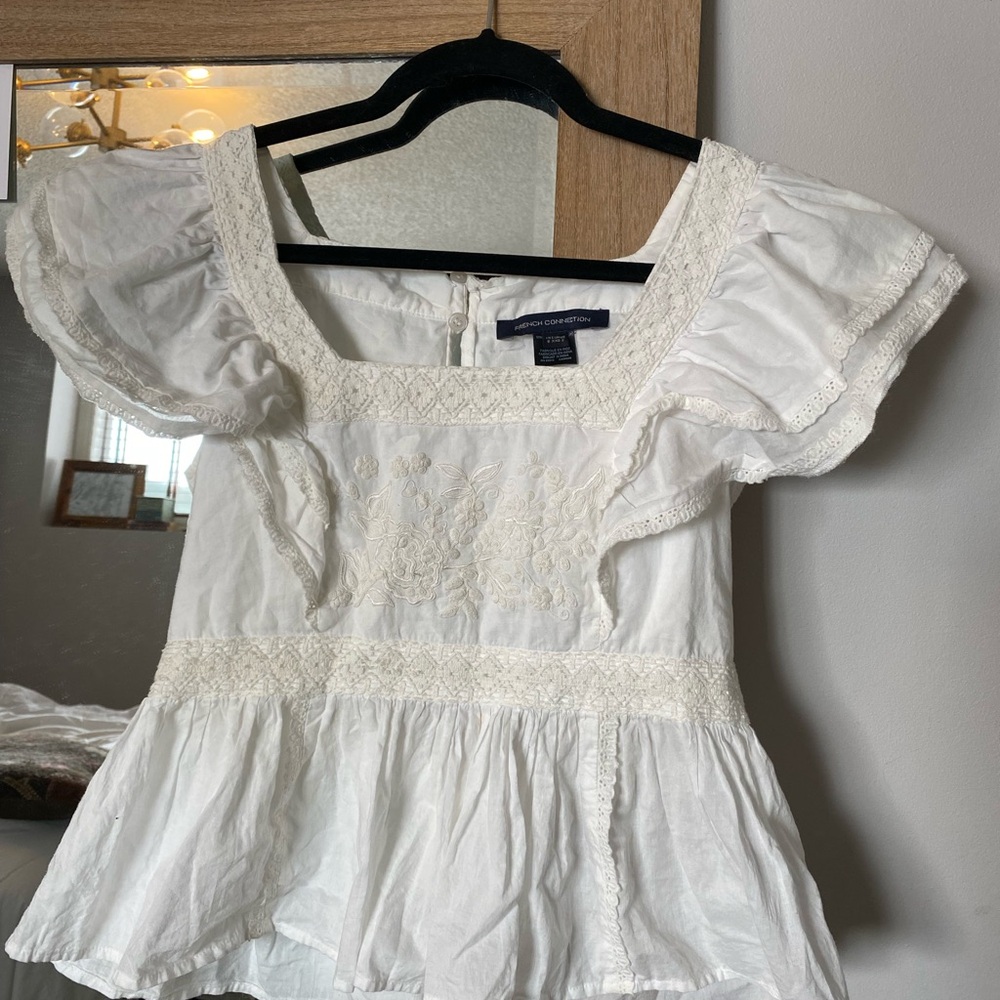 French Connection White Lace Blouse